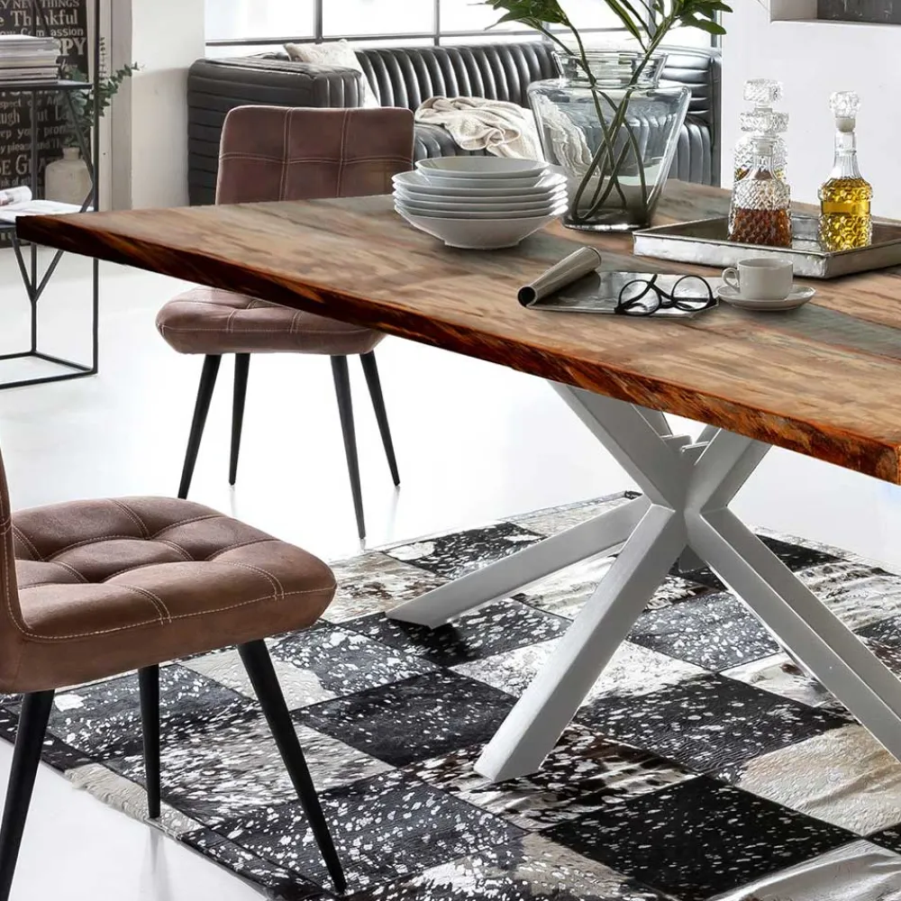 Wohnen Graue Möbel|Naturholzmöbel*Designer Altholz Esstisch in Mehrfarbig - Dembley