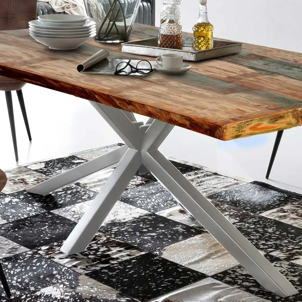 Wohnen Graue Möbel|Naturholzmöbel*Designer Altholz Esstisch in Mehrfarbig - Dembley