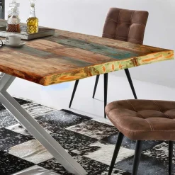 Wohnen Graue Möbel|Naturholzmöbel*Designer Altholz Esstisch in Mehrfarbig - Dembley