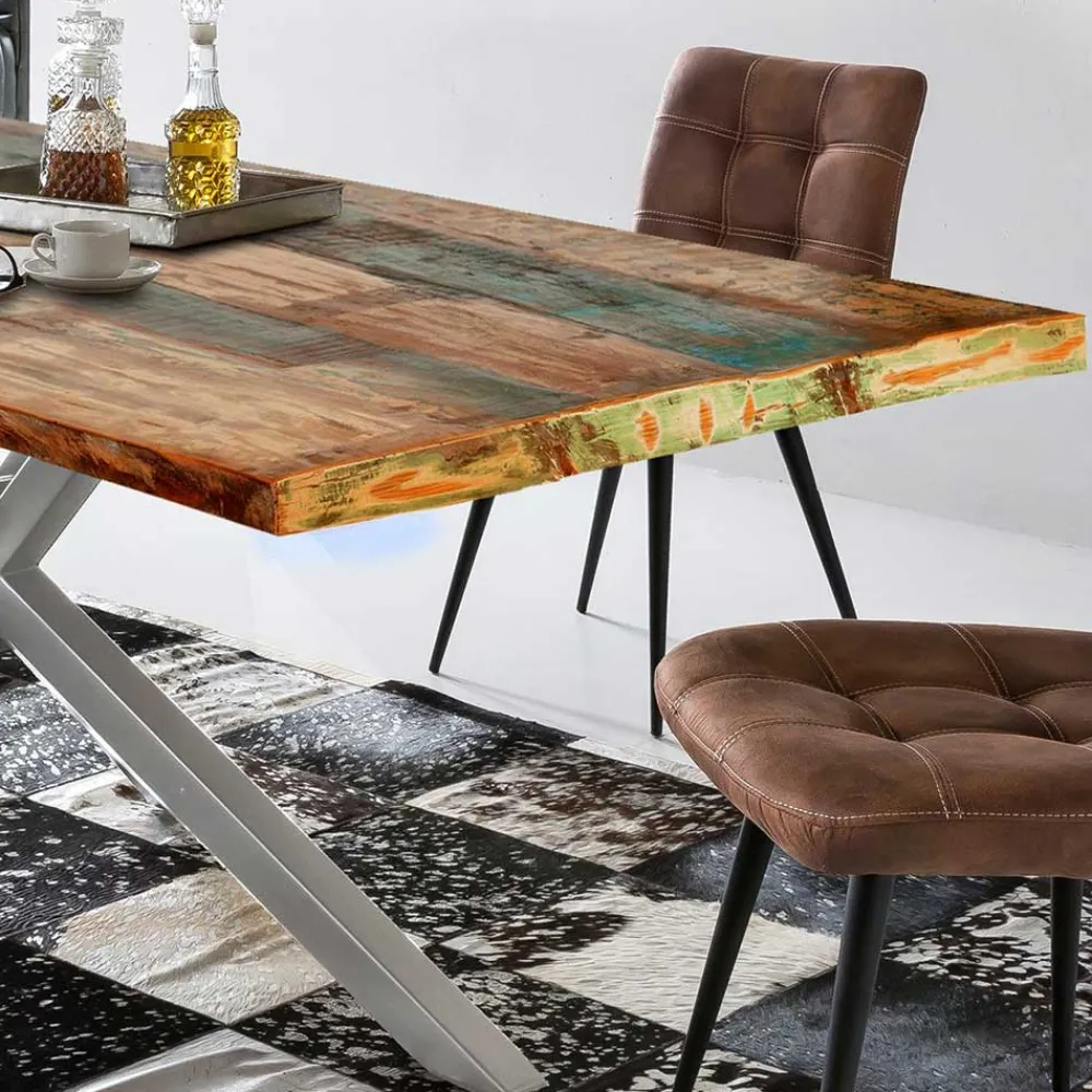 Wohnen Graue Möbel|Naturholzmöbel*Designer Altholz Esstisch in Mehrfarbig - Dembley