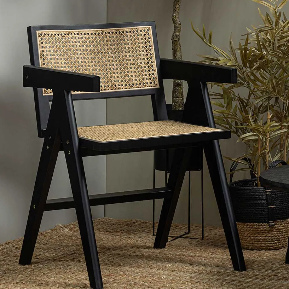 Wohnen Rattanmöbel*Designer Armlehnenstuhl aus Rattan Wiener Geflecht - Leano