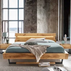 Wohnen Schwarze Möbel|Naturholzmöbel*Designer Balkenbett mit LED Beleuchtung - Syrecs