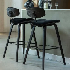 Wohnen Designer Barstuhl in Schwarz Samt - Laccaro (2er Set)