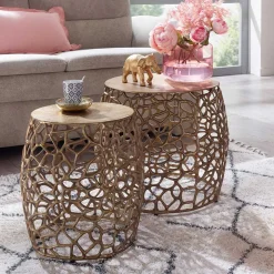 Wohnen Küchentische|Couchtisch*Designer Beistelltische aus Alu in Gold - Parakou (zweiteilig)