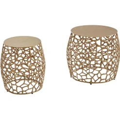 Wohnen Küchentische|Couchtisch*Designer Beistelltische aus Alu in Gold - Parakou (zweiteilig)