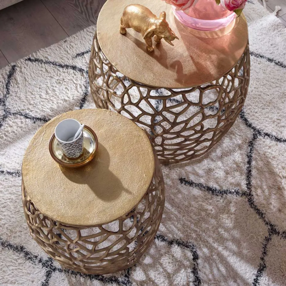 Wohnen Küchentische|Couchtisch*Designer Beistelltische aus Alu in Gold - Parakou (zweiteilig)