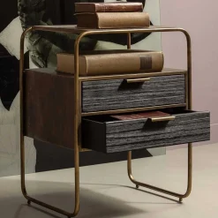 Wohnen Nachttische*Designer Nachtkommode in Schwarz & Altmessing - Sianner