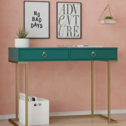 Wohnen Bürotische*Designer Schreibtisch in Petrol und Messing - Belego