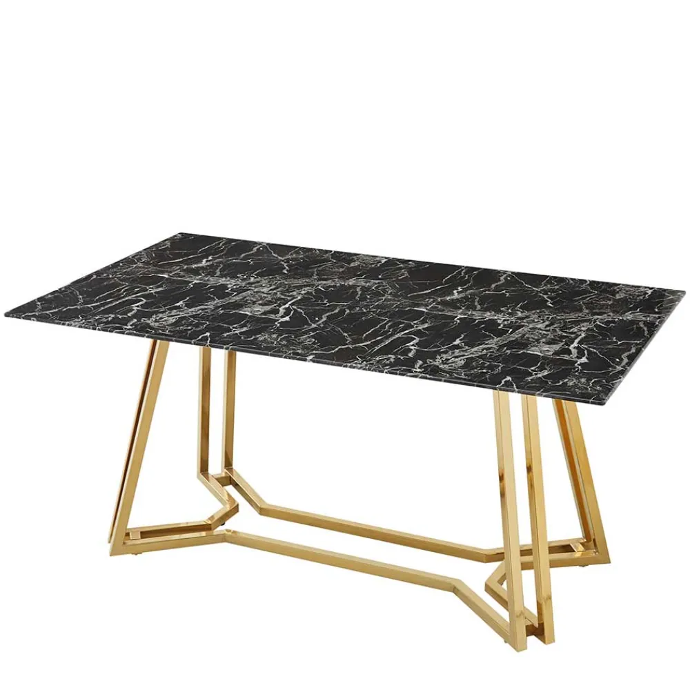 Wohnen Schwarze Möbel|Graue Möbel*Designer Tisch mit Glasplatte in Marmor Optik - Mooney