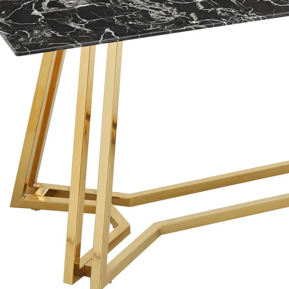 Wohnen Schwarze Möbel|Graue Möbel*Designer Tisch mit Glasplatte in Marmor Optik - Mooney