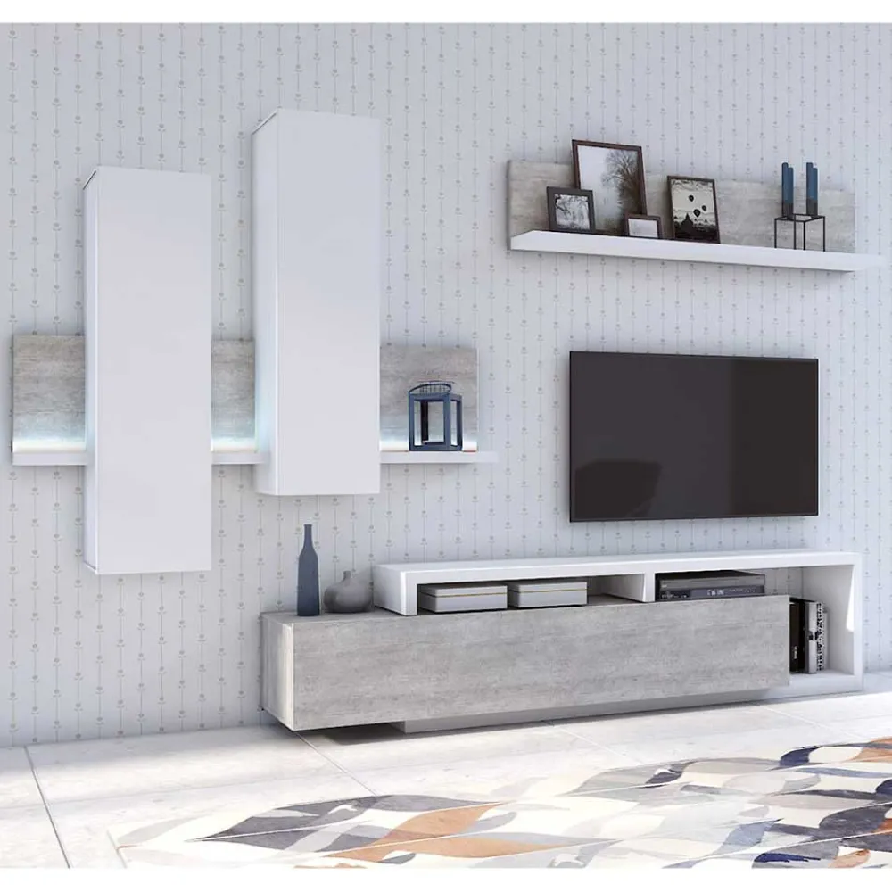 Wohnen Designer TV Anbauwand in Betonoptik - Venatio (dreiteilig)