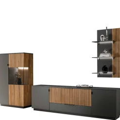 Wohnen Wohnwände|Wohnwand*Designer TV Wohnwand Set in Anthrazit - Cruzca (dreiteilig)