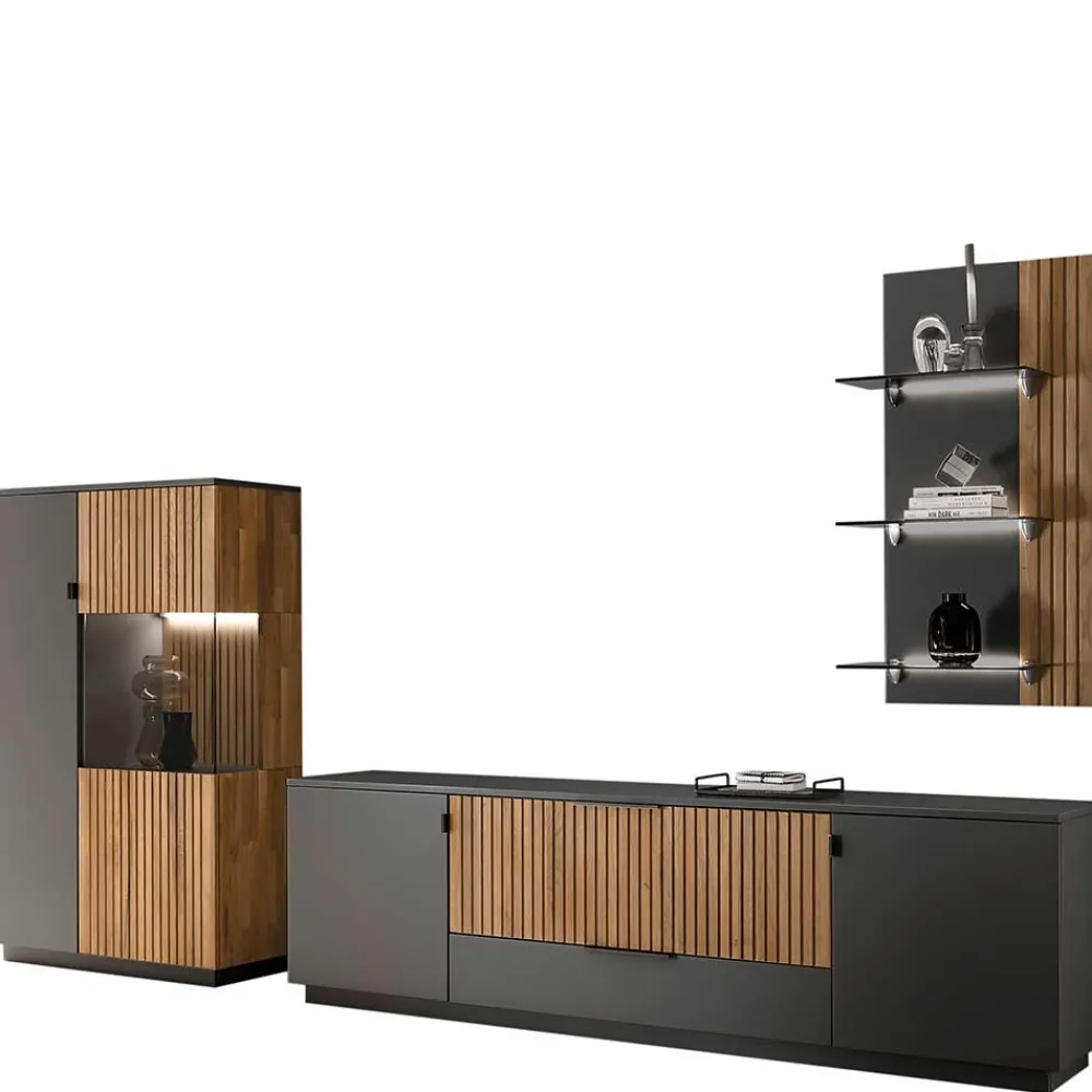 Wohnen Wohnwände|Wohnwand*Designer TV Wohnwand Set in Anthrazit - Cruzca (dreiteilig)