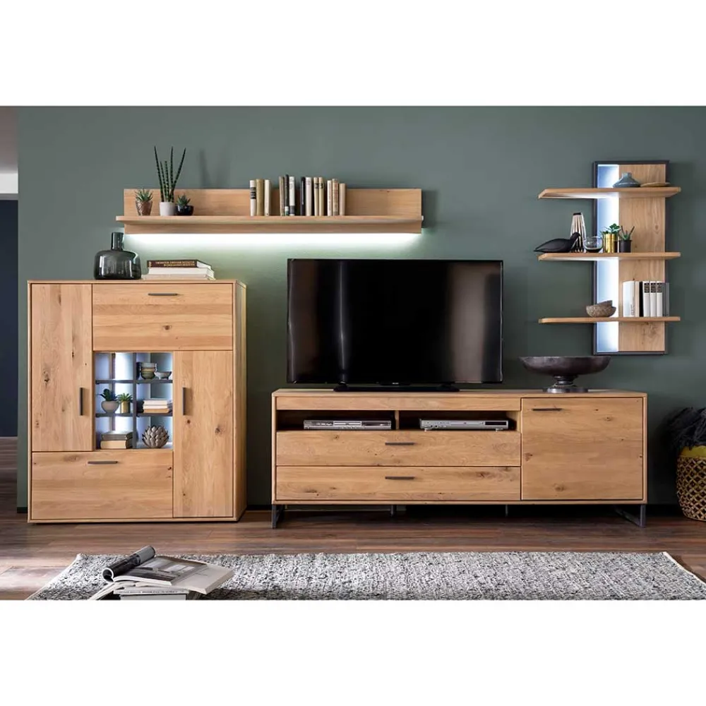 Wohnen Designer Wohnwand aus Eiche - Assela (vierteilig)