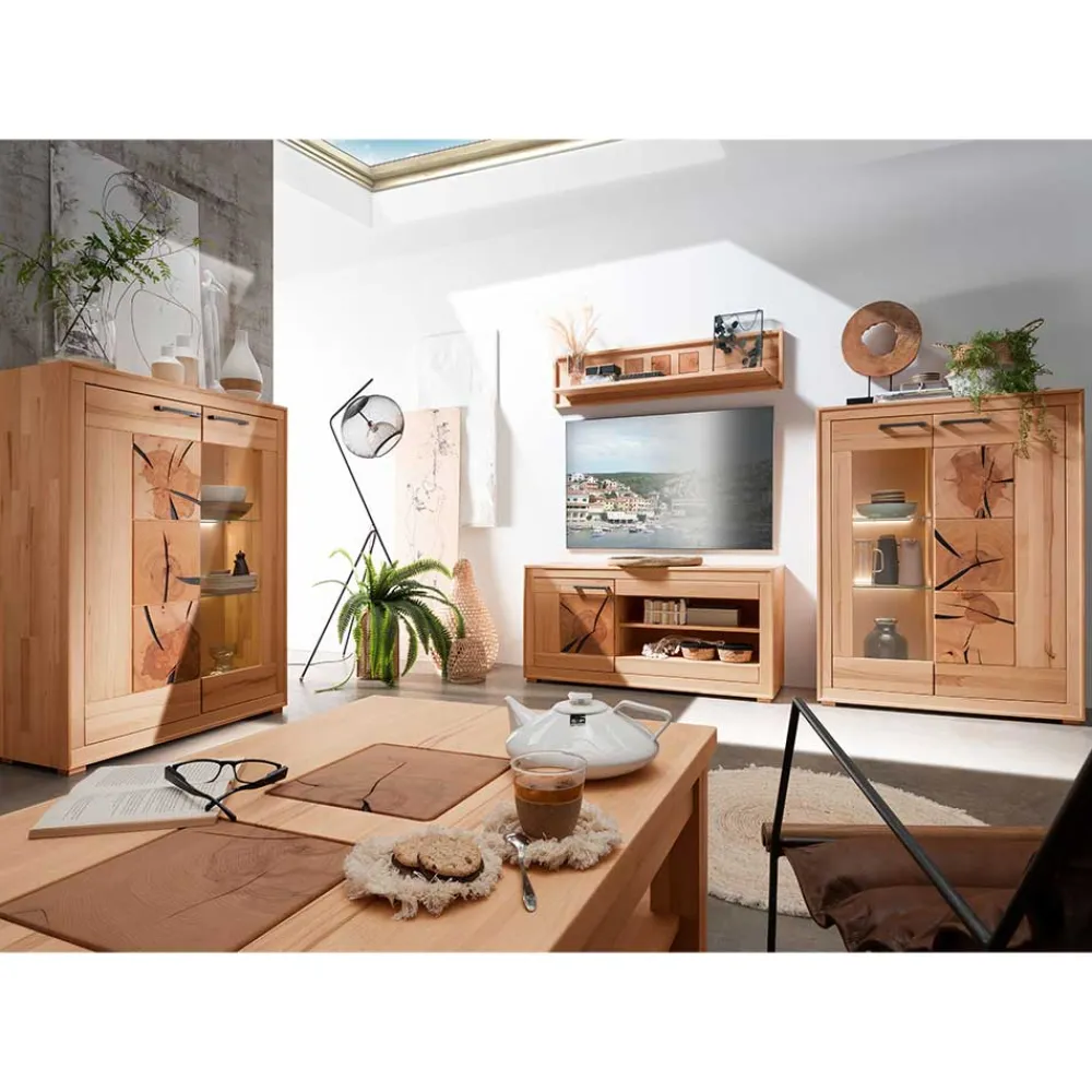 Wohnen Wohnzimmerschränke*Designer Wohnwand aus massiver Kernbuche - Sarosca (vierteilig)