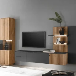 Wohnen Wohnwände|Wohnwand*Designer Wohnwand Möbel mit LED - Cruzca (dreiteilig)