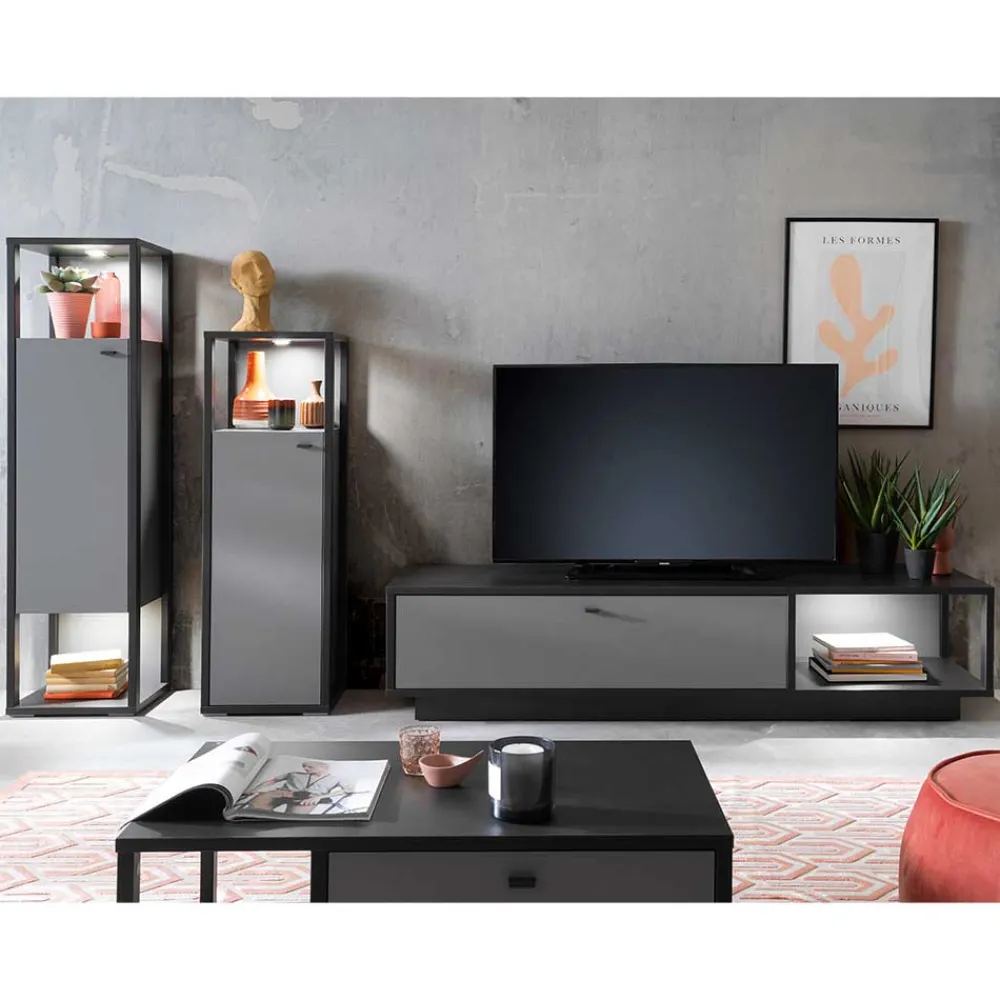 Wohnen Wohnzimmerschränke|Wohnwände*Designer-Wohnwand Möbel in Grau - Ridona (dreiteilig)