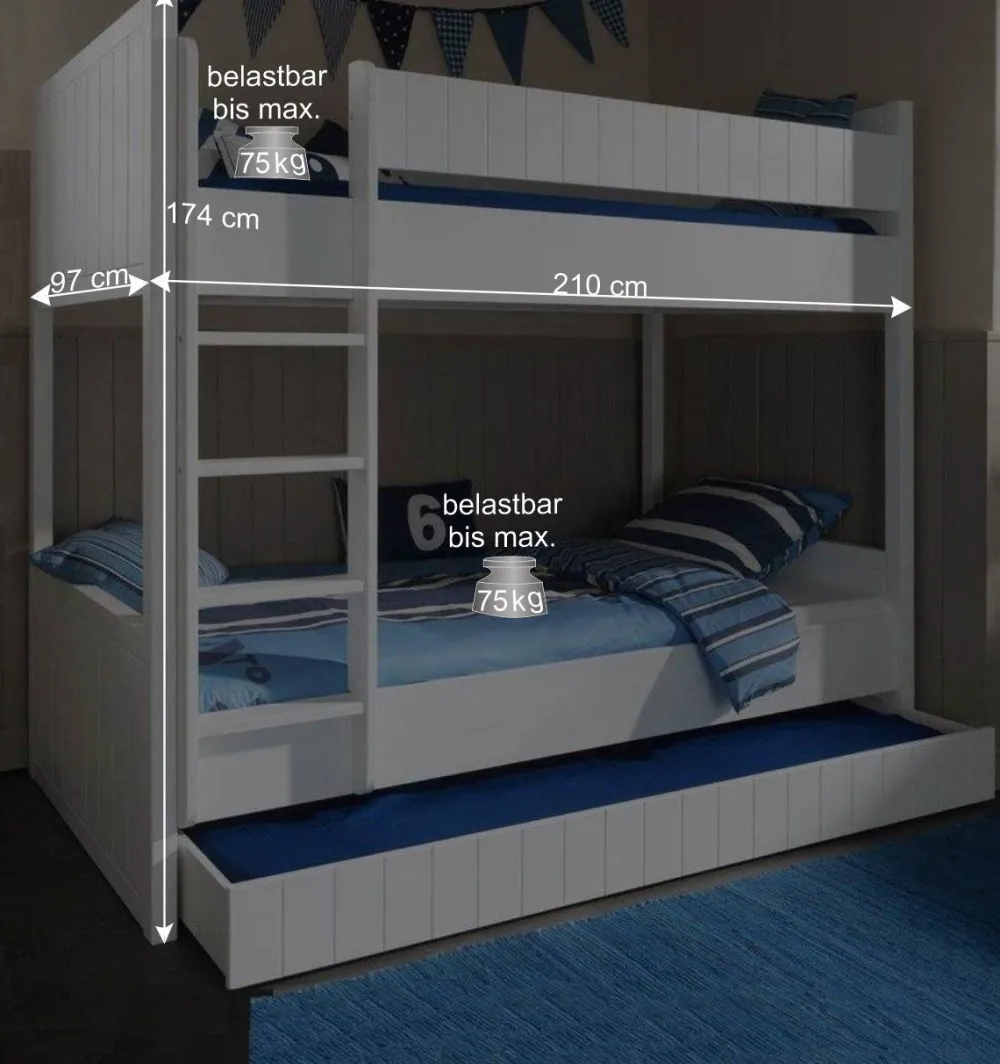 Kinder Wohnen Design-Etagenbett Maggy in Weiß