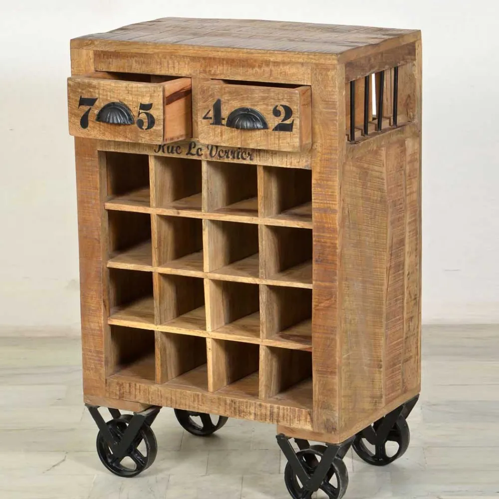 Wohnen Naturholzmöbel|Loft Möbel*Design-Weinregal Indri aus Mangoholz