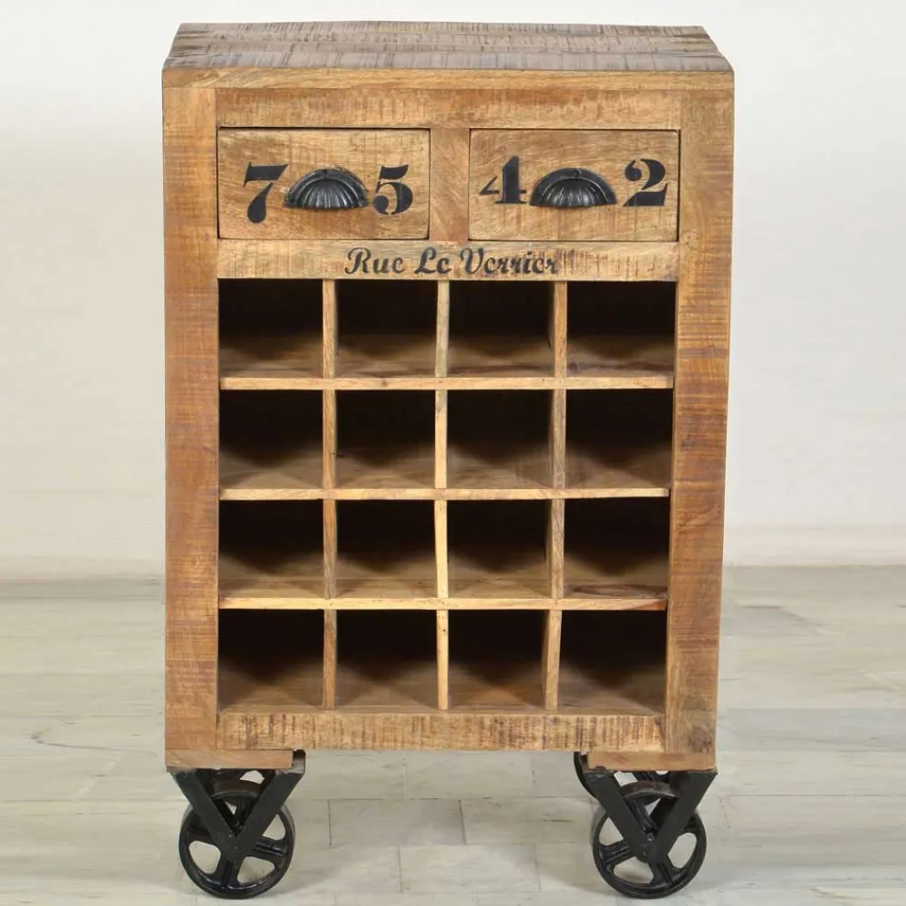 Wohnen Naturholzmöbel|Loft Möbel*Design-Weinregal Indri aus Mangoholz