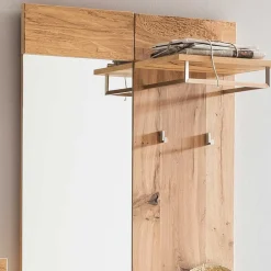 Wohnen Diele Komplett|Garderoben*Dielen Set mit Balkeneiche Furnier & Spiegel Macusos & Glas Anthrazit (vierteilig)