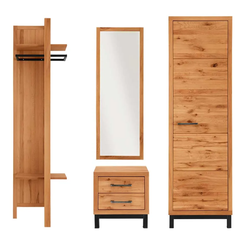 Wohnen Dielenmöbel aus Kernbuche & Eisen - Dimphi (vierteilig)