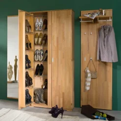 Wohnen Diele Komplett|Garderoben*Dielenmöbel Set Wislama aus Kernbuche Massivholz (dreiteilig)