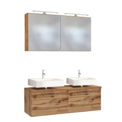 Wohnen Glasmöbel|Badezimmer Komplett*Doppel Unterbeckenschrank Set - Userina (dreiteilig)