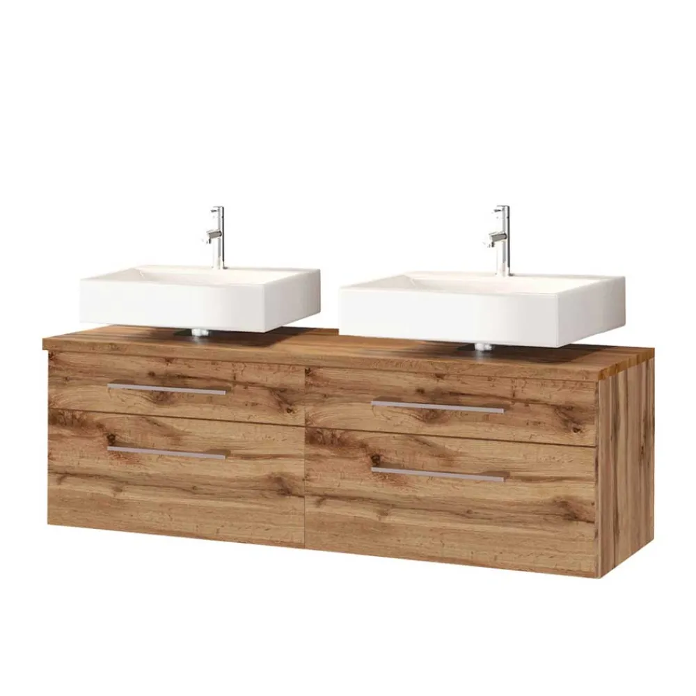 Wohnen Glasmöbel|Badezimmer Komplett*Doppel Unterbeckenschrank Set - Userina (dreiteilig)