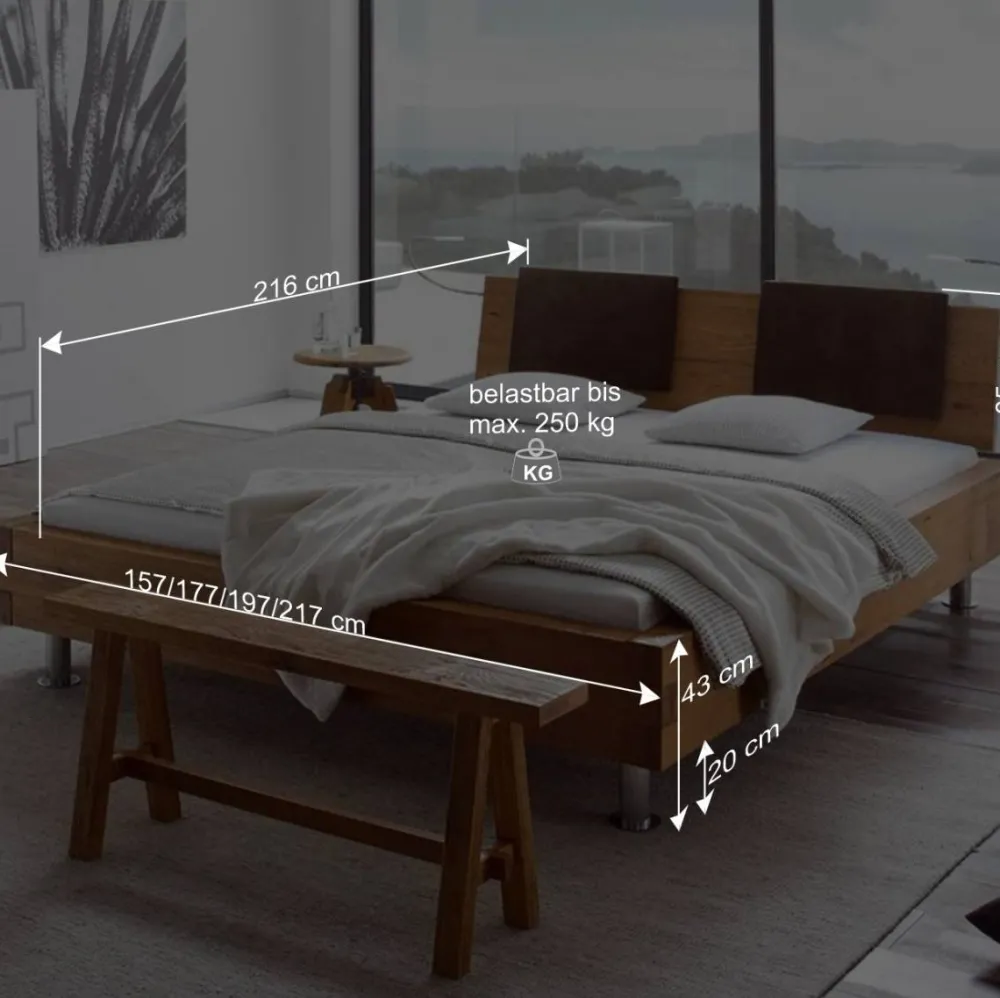 Wohnen Doppelbett in Balkenoptik Chicola aus Wildeiche Massivholz