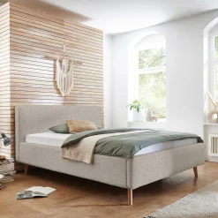 Wohnen Doppelbett mit Bettkasten in Beige Webplüsch - Samuele