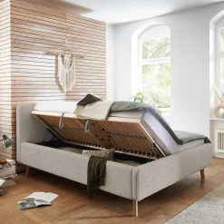 Wohnen Doppelbett mit Bettkasten in Beige Webplüsch - Samuele