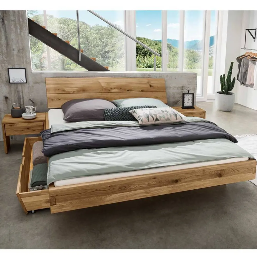 Wohnen Naturholzmöbel|Betten*Doppelbett mit Nachtkonsolen Set - Aryvano (dreiteilig)