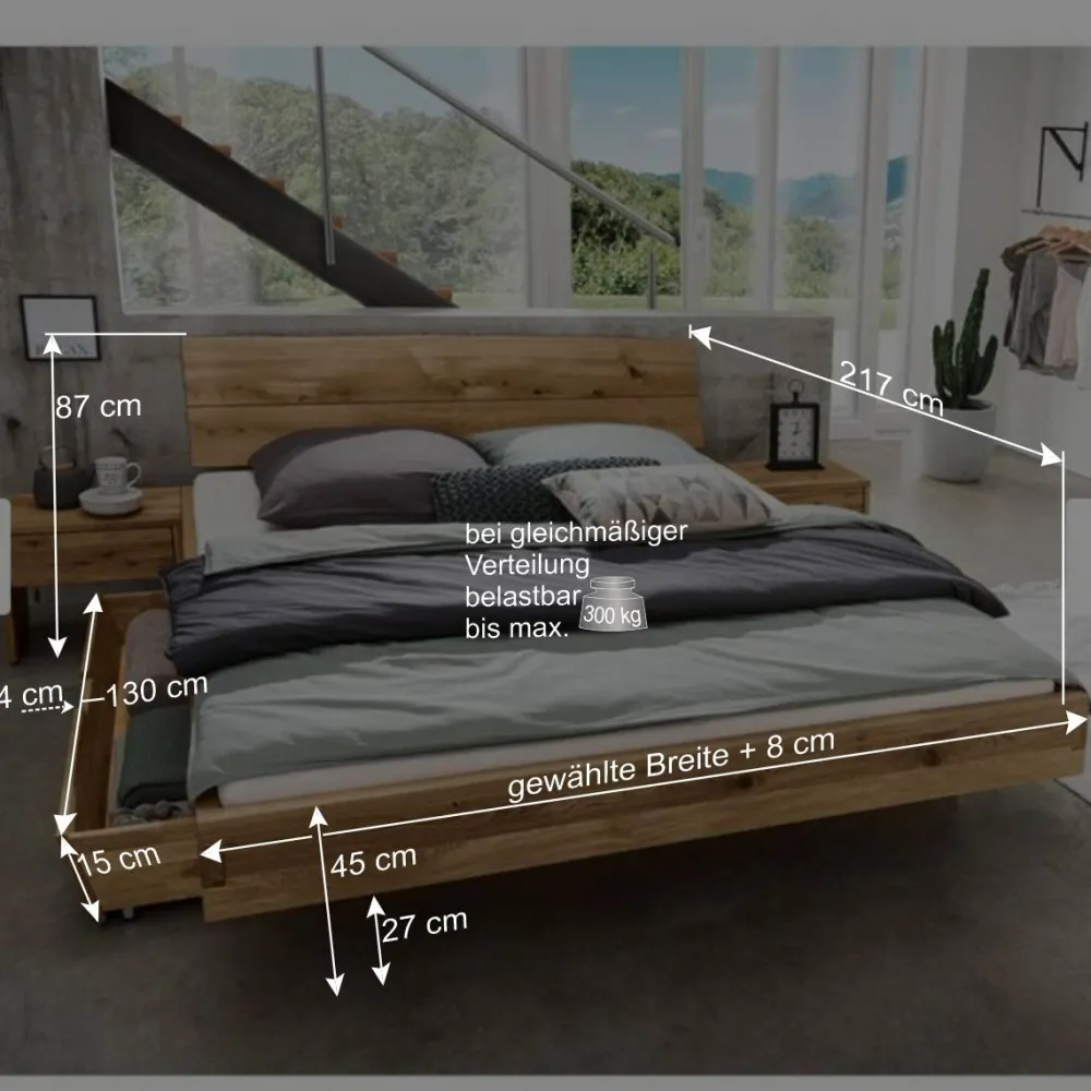 Wohnen Naturholzmöbel|Betten*Doppelbett mit Nachtkonsolen Set - Aryvano (dreiteilig)
