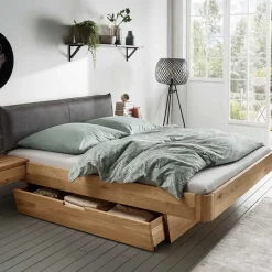 Wohnen Doppelbett mit zwei Bettkästen aus Wildeiche - Zennian