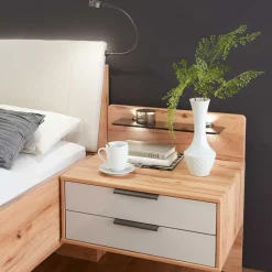 Wohnen Graue Möbel*Doppelbett Set mit Nachtkommoden - Krofun (dreiteilig)