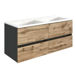 Wohnen Badezimmer Komplett*Doppelter Waschplatz & Badschränke - Endely (vierteilig)