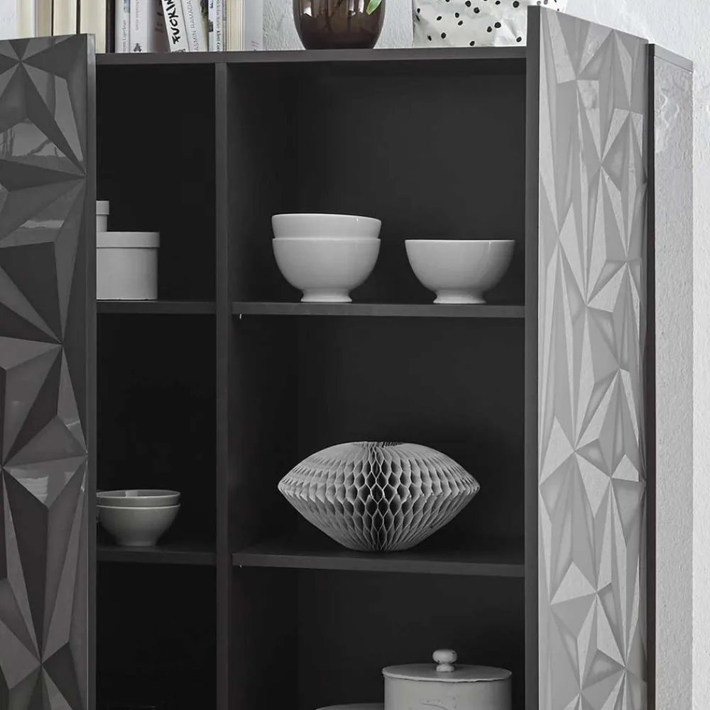 Wohnen Doppeltür Kommode in Dunkelgrau Hochglanz - Kuriasna