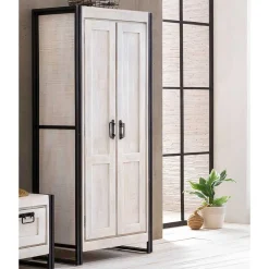 Wohnen Garderobenschränke*Doppeltür Schrank in Weiß & Schwarz - Crenada