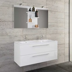 Wohnen Doppel-Waschbecken Waschtisch in Weiß - Matsu (zweiteilig)