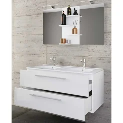 Wohnen Doppel-Waschbecken Waschtisch in Weiß - Matsu (zweiteilig)