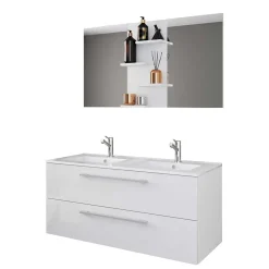 Wohnen Doppel-Waschbecken Waschtisch in Weiß - Matsu (zweiteilig)