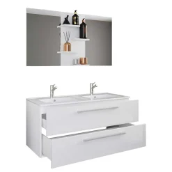 Wohnen Doppel-Waschbecken Waschtisch in Weiß - Matsu (zweiteilig)