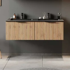 Wohnen Schwarze Möbel|Waschtisch*Doppel-Waschkonsole mit schwarzen Becken - Crystoga