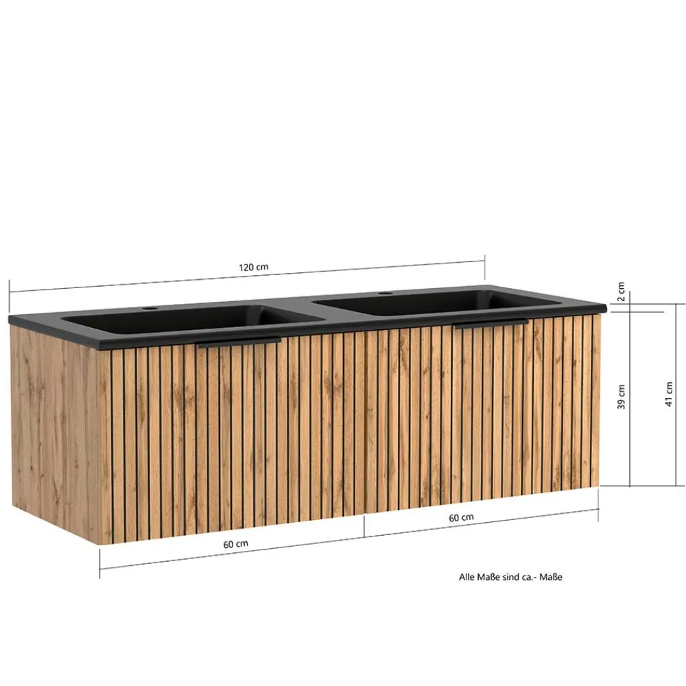 Wohnen Schwarze Möbel|Waschtisch*Doppel-Waschkonsole mit schwarzen Becken - Crystoga