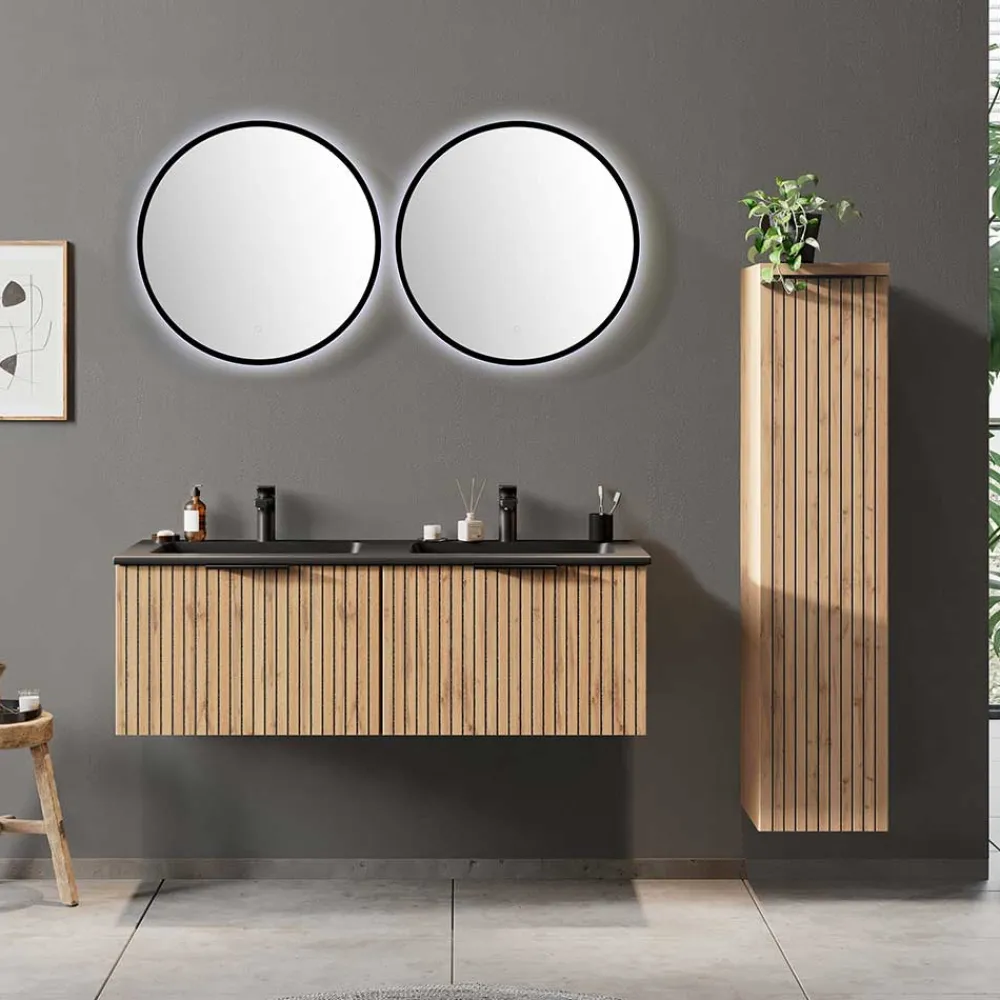 Wohnen Schwarze Möbel|Waschtisch*Doppel-Waschkonsole mit schwarzen Becken - Crystoga