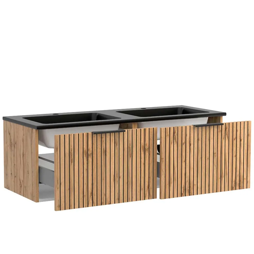 Wohnen Schwarze Möbel|Waschtisch*Doppel-Waschkonsole mit schwarzen Becken - Crystoga