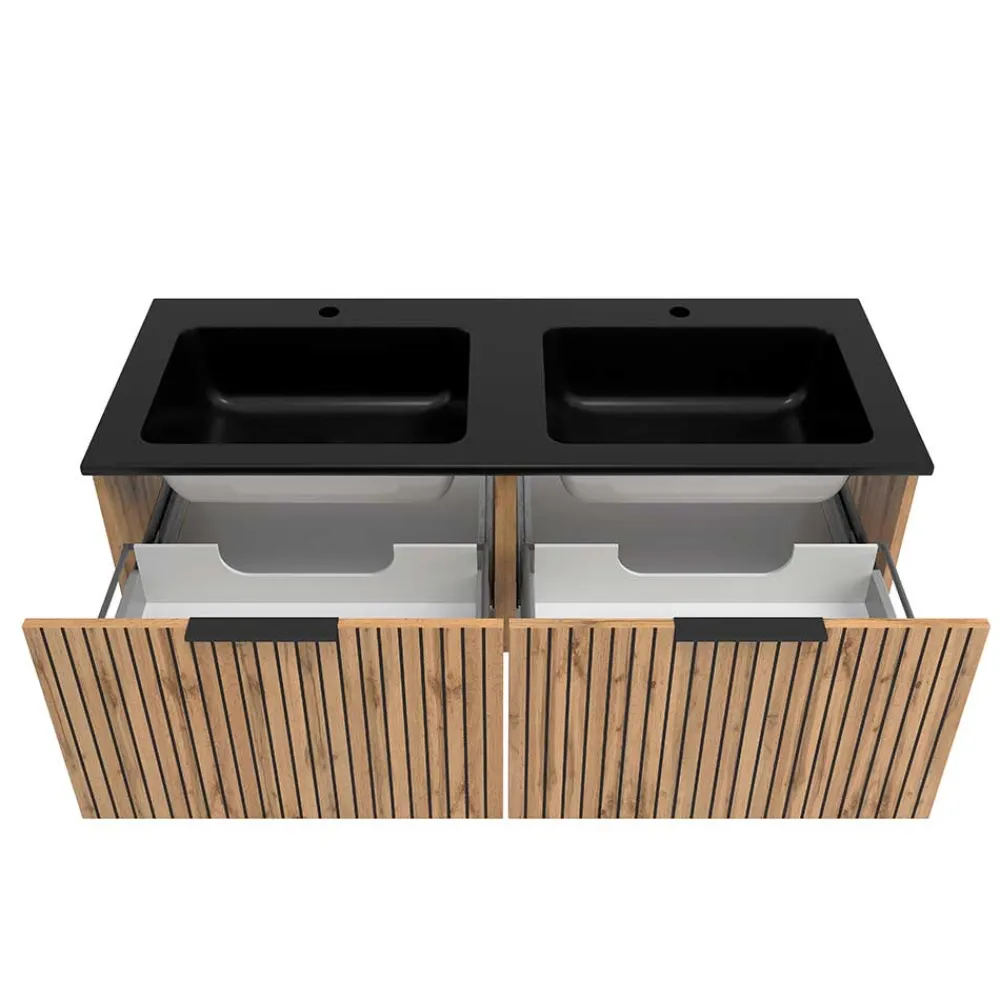 Wohnen Schwarze Möbel|Waschtisch*Doppel-Waschkonsole mit schwarzen Becken - Crystoga