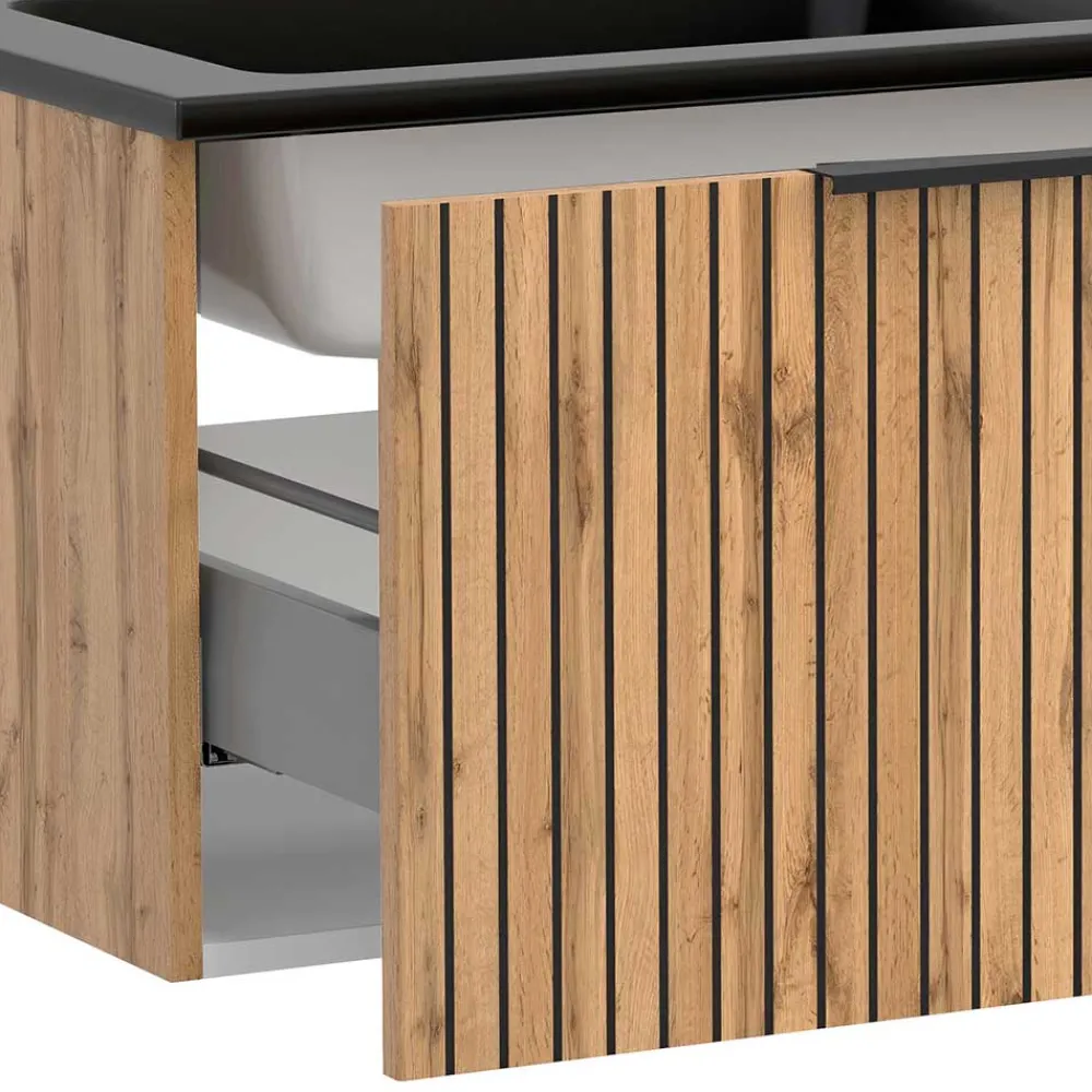 Wohnen Schwarze Möbel|Waschtisch*Doppel-Waschkonsole mit schwarzen Becken - Crystoga