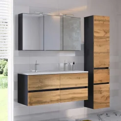 Wohnen Glasmöbel|Badezimmer Komplett*Doppel-Waschplatz & Badezimmerschränke - Endely (dreiteilig)